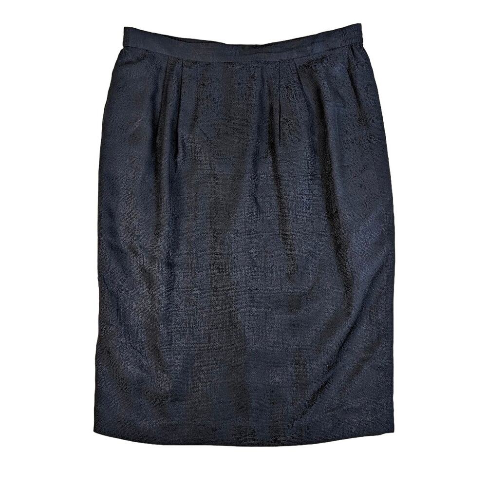 Vintage Silk Elastic Waist Pencil Skirt Women's Size‎ 10 Navy Blue Lined